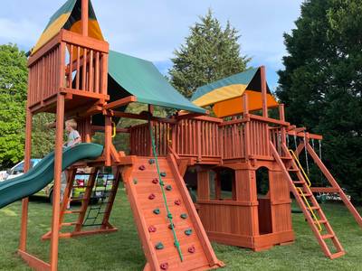 Woodplay playset wooden with slide and swingset Charlotte, NC